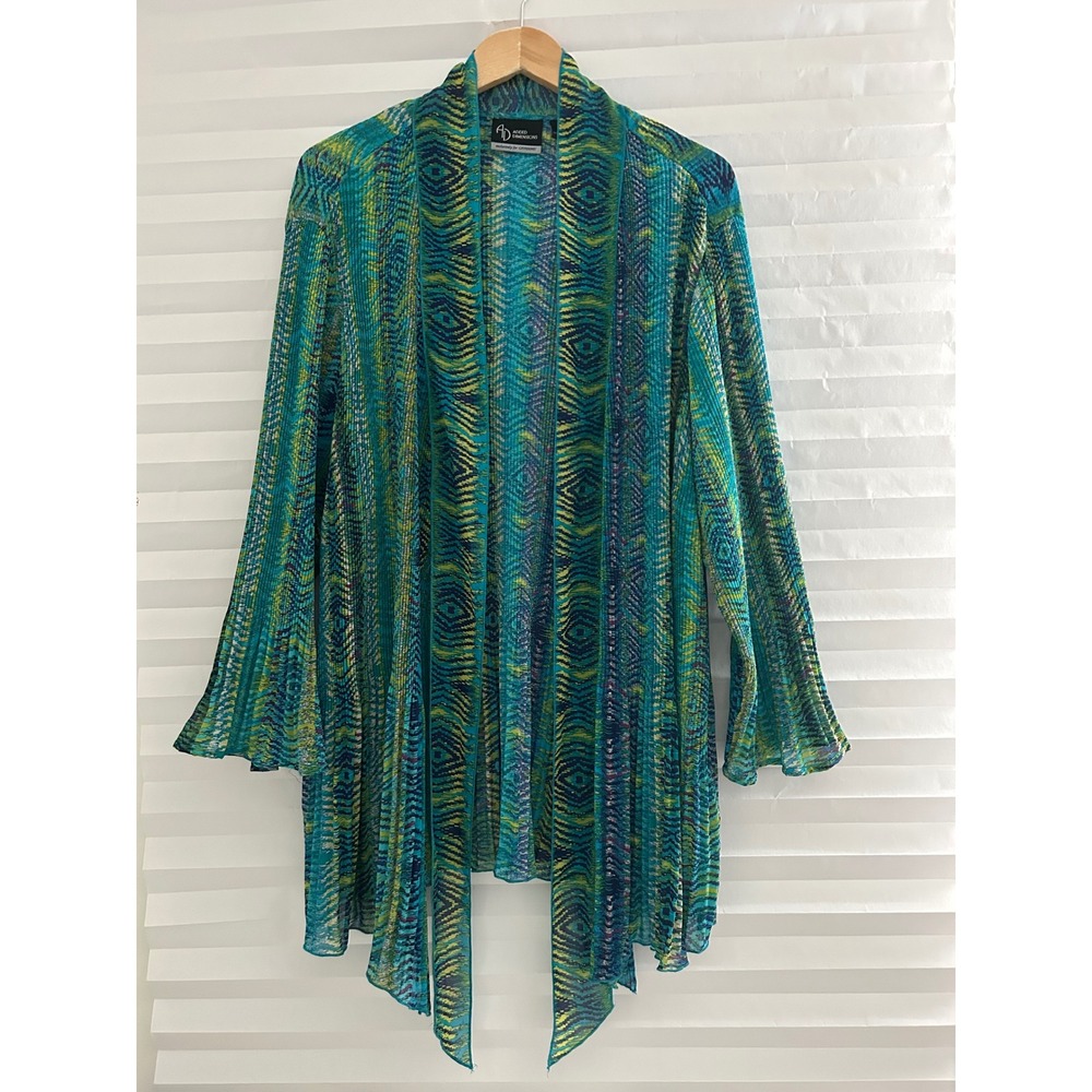 Added Dimensions Catherines Teal Plisse Pleated Open Front Cardigan Plus Size 3X